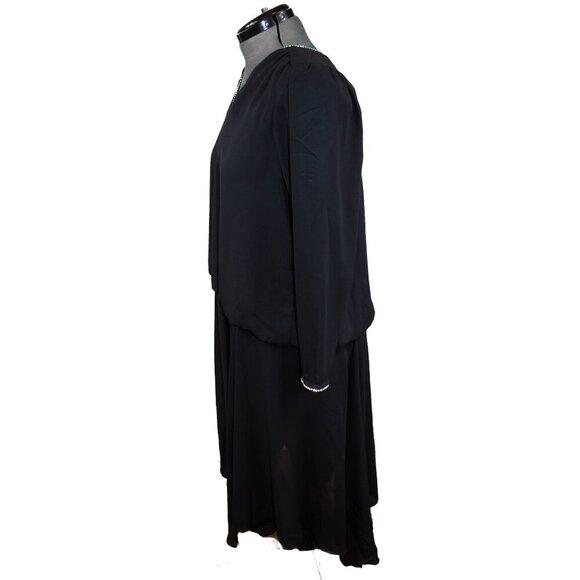 VTG CHEZ OF CALIFORNIA SZ 18 W Black Maxi Dress Drop Waist Chiffon Jeweled Plus - Picture 2 of 6